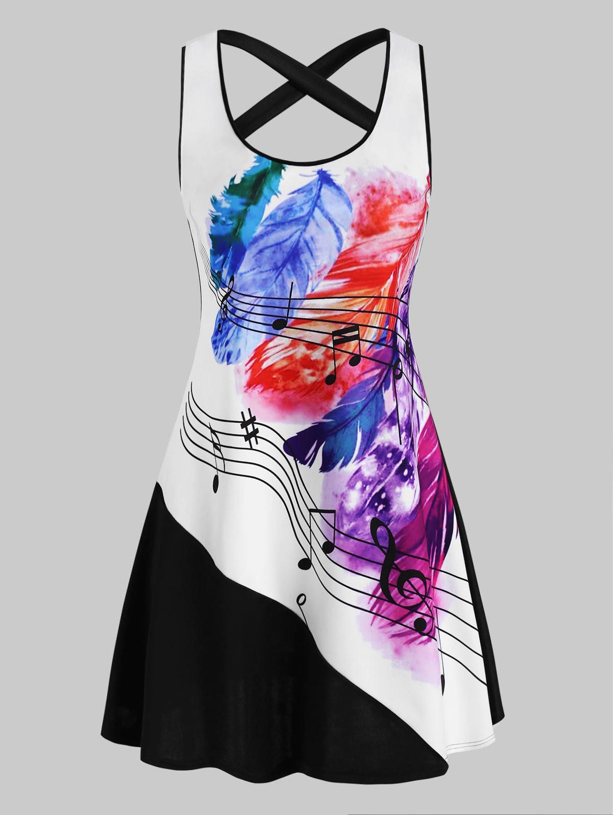 

Crisscross Feather Print Mini Tank Dress, Multi-a