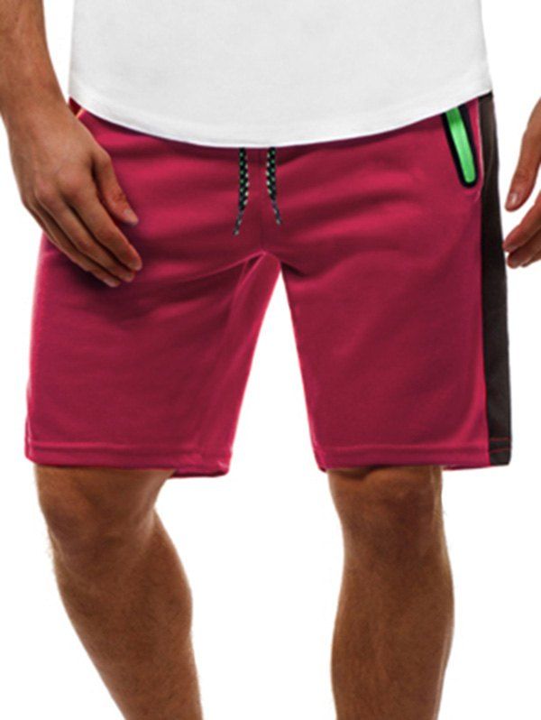 

Contrast Color Zip Pockets Casual Shorts, Red