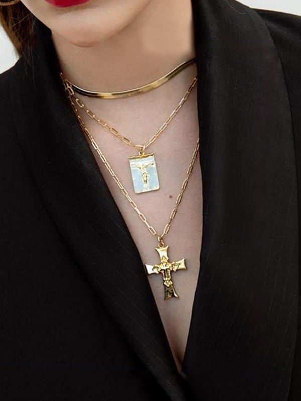 

Cross Plate Layered Pendant Necklace, Gold