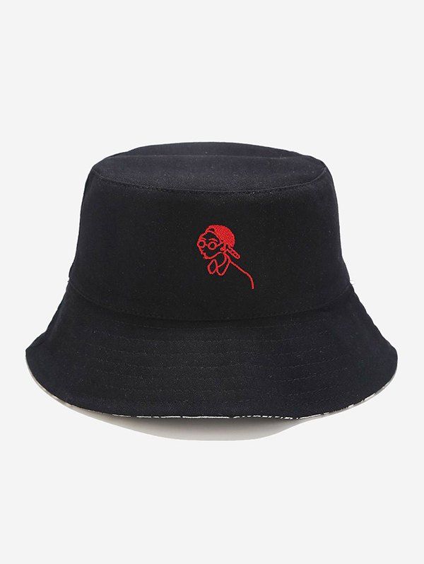 

Cartoon Embroidery Sun Fisher Hat, Black