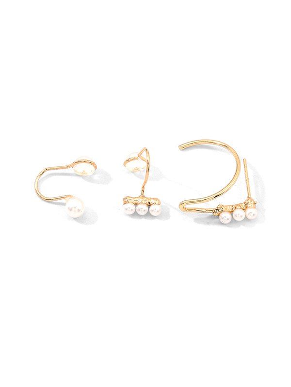 

Faux Pearl Cuff Earrings Set, Gold