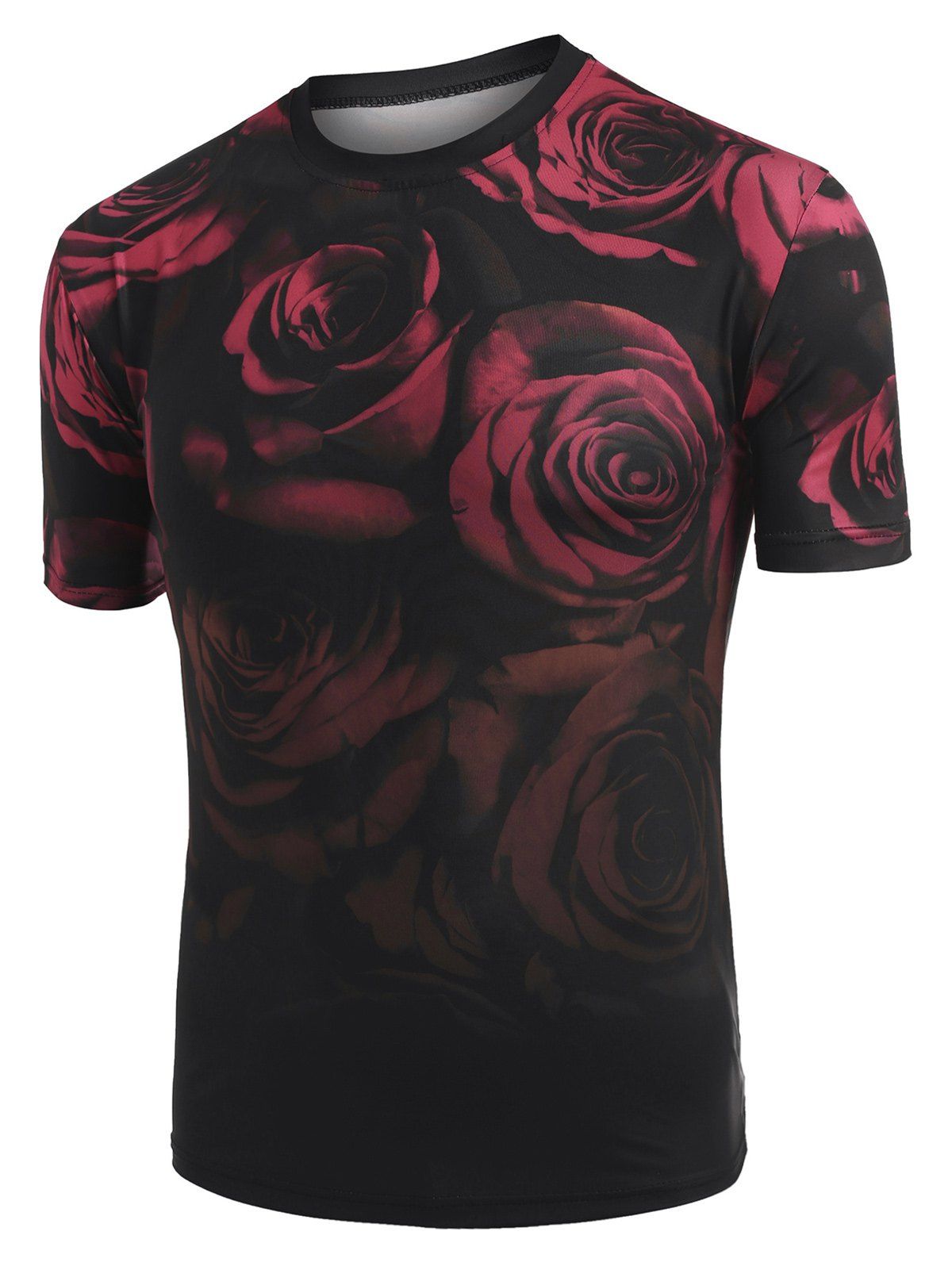 

Ombre Rose Print Crew Neck Short Sleeve Tee, Multi-c
