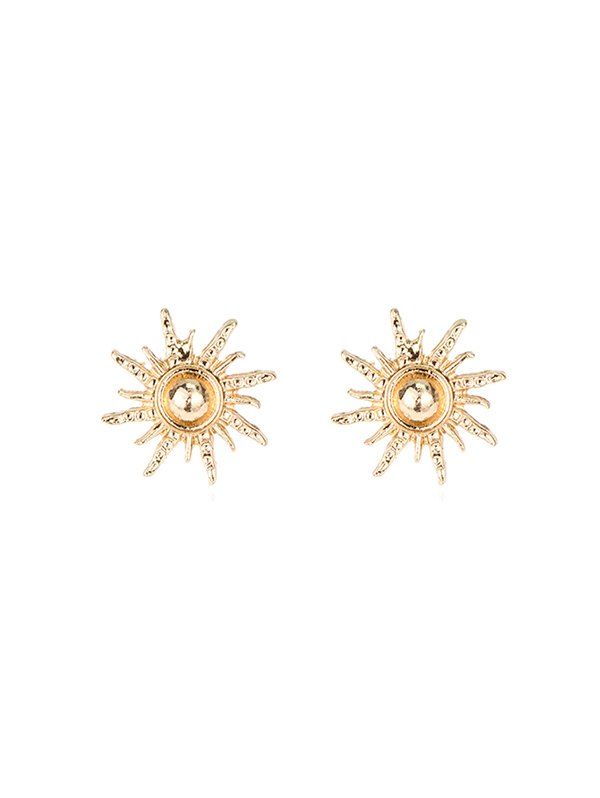 

Metal Carved Sun Shape Stud Earrings, Gold