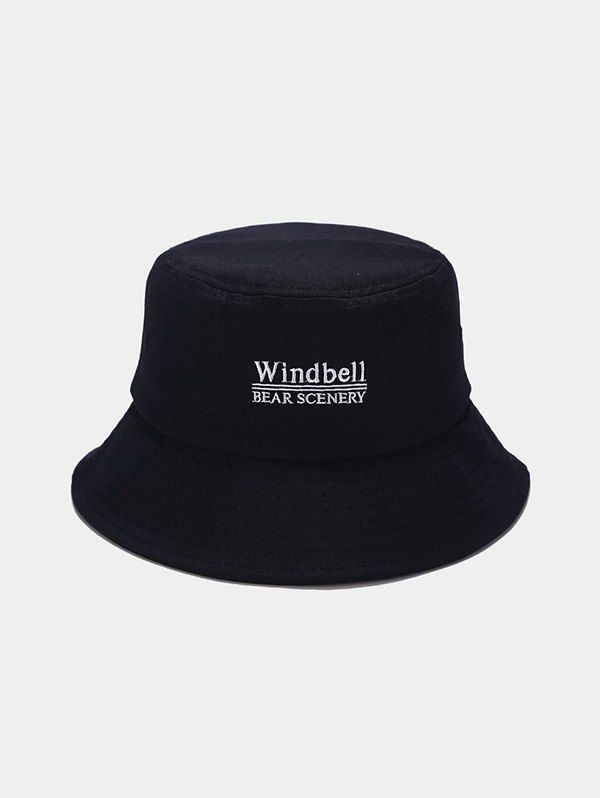 

Windbell Embroidery Casual Bucket Hat, Black