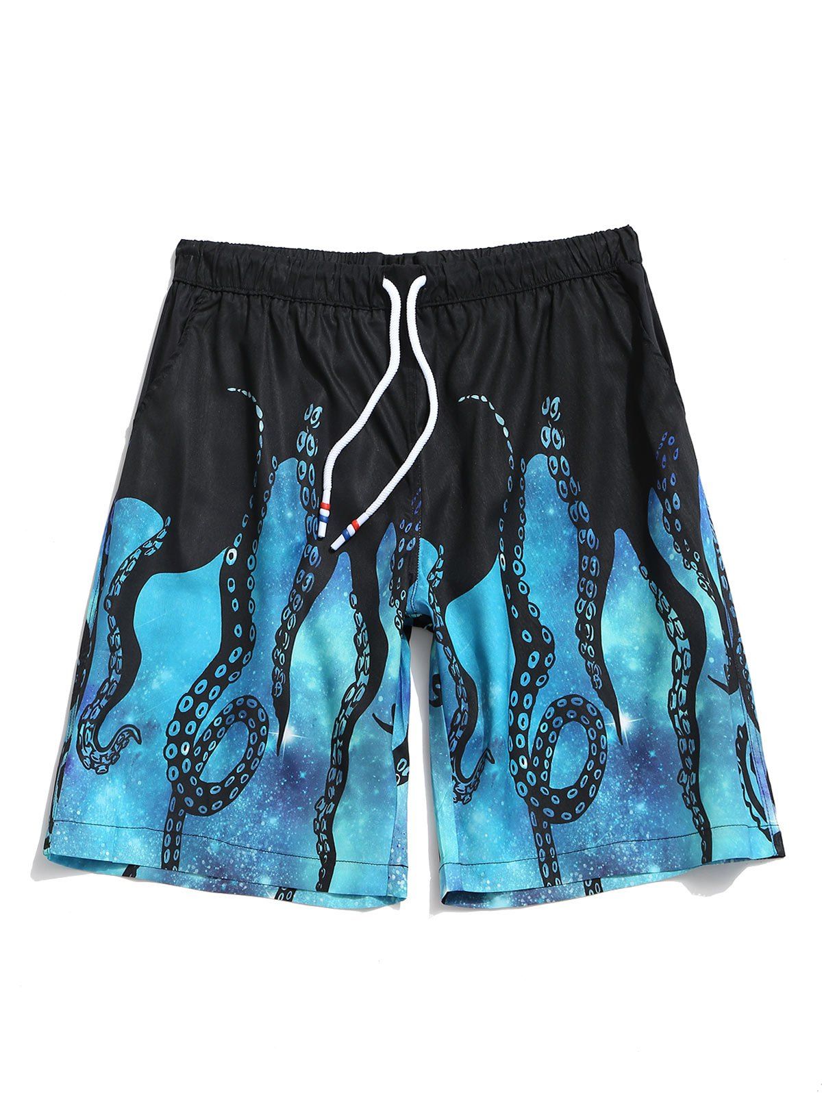 

Galaxy Octopus Print Drawstring Beach Shorts, Multi