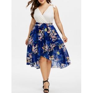 

Plus Size Floral Print Tie Shoulder Midi Dress, Blue