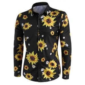 

Sunflower Print Long Sleeve Lounge Shirt, Multi