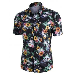 

Skull Ditsy Floral Button Up Casual Shirt, Multi