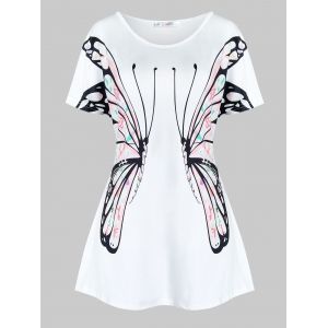 

Plus Size Butterfly Print Raglan Sleeve Tunic Tee, White