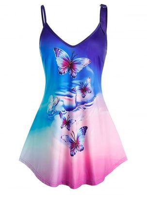 Plus Size Ombre Butterfly Print Tank Top