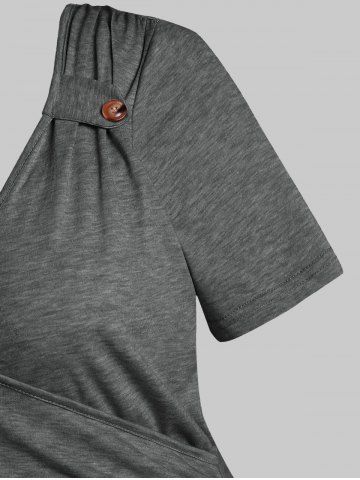 

Plus Size Lace Insert Crossover T Shirt, Gray