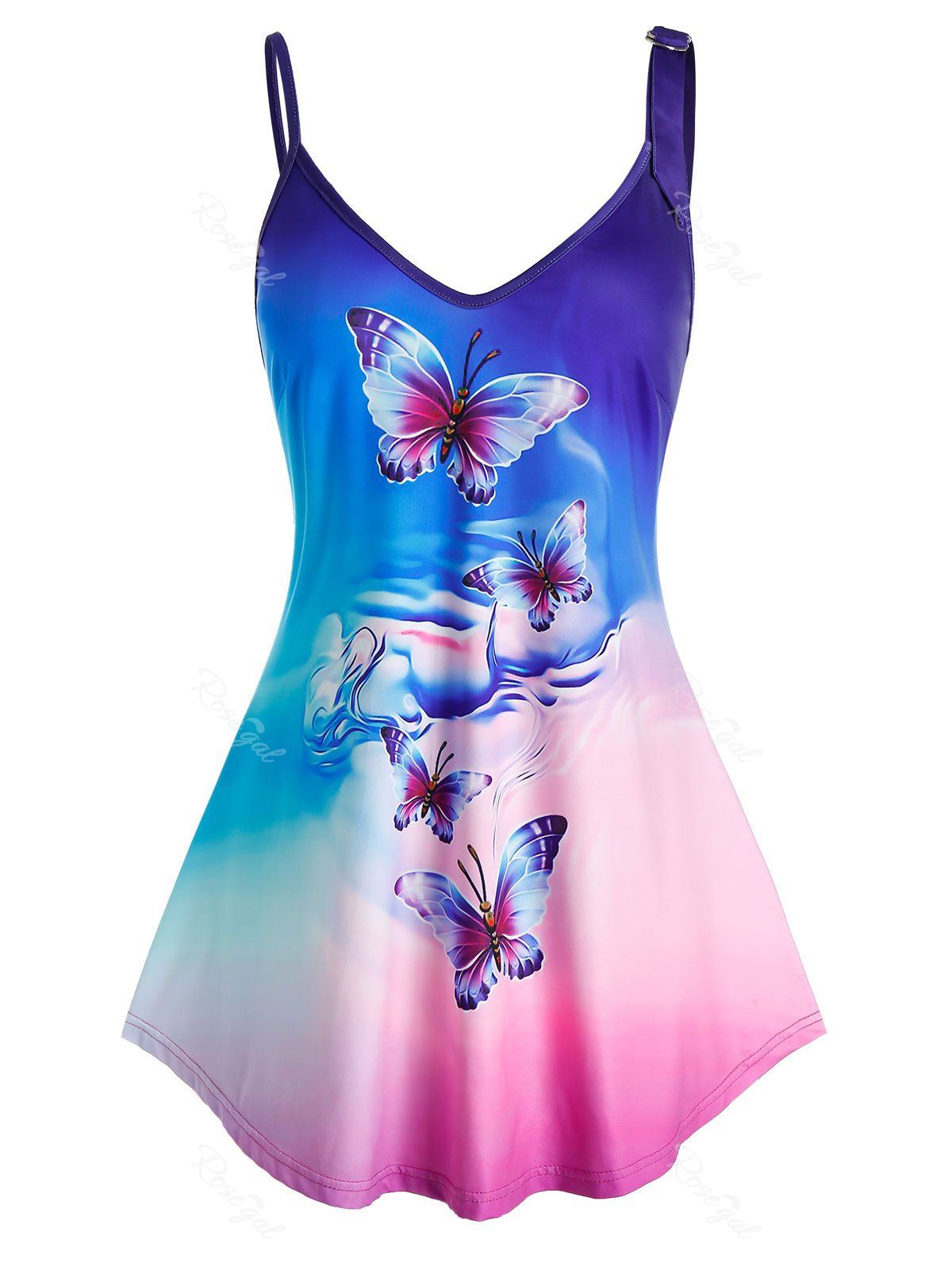Sale Plus Size Ombre Butterfly Print Tank Top  