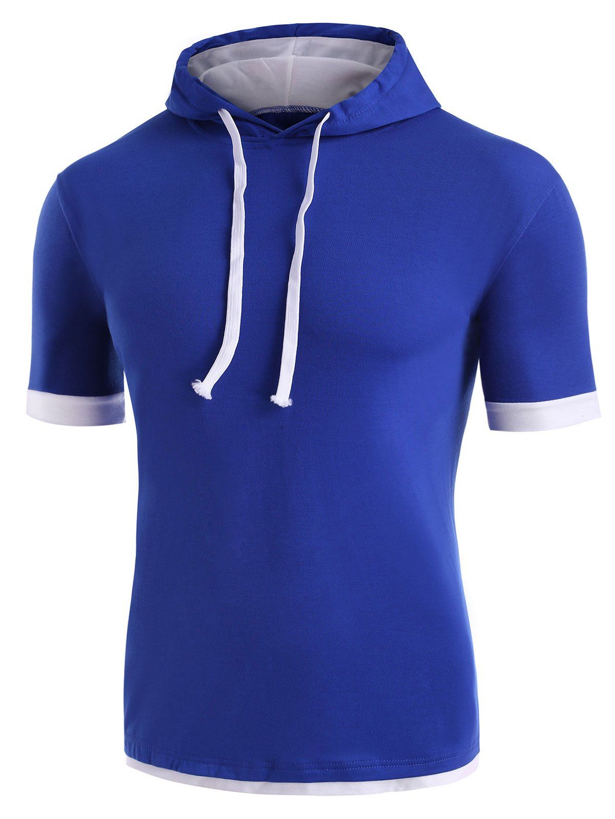 

Contrast Trim Drawstring Hooded T Shirt, Cadetblue