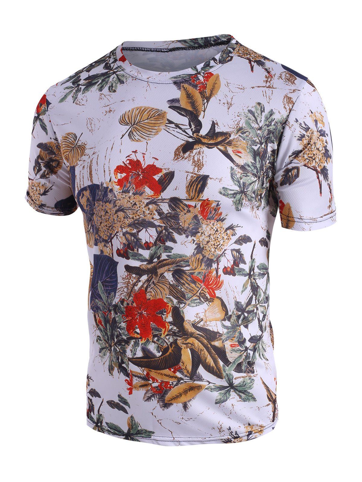 

Vintage Leaves Print Crew Neck T Shirt, Multi