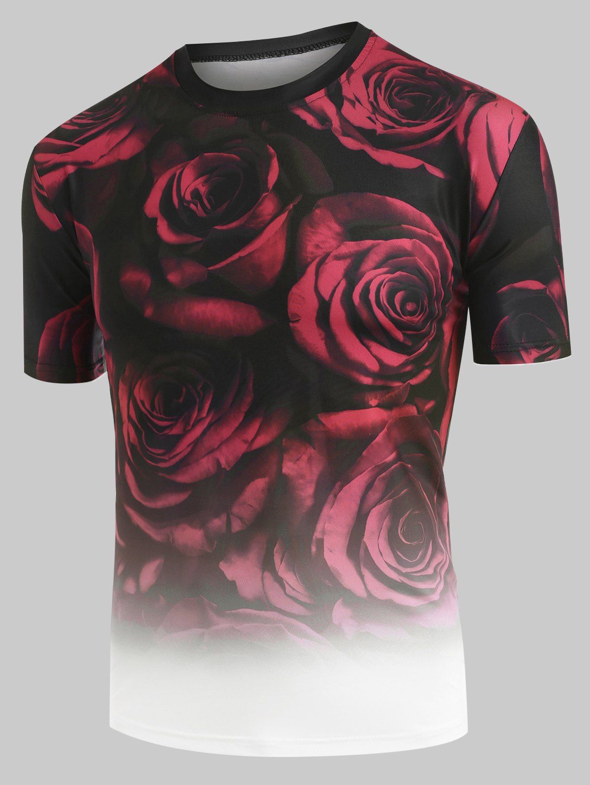 

Ombre Rose Print Crew Neck Short Sleeve Tee, Multi-a
