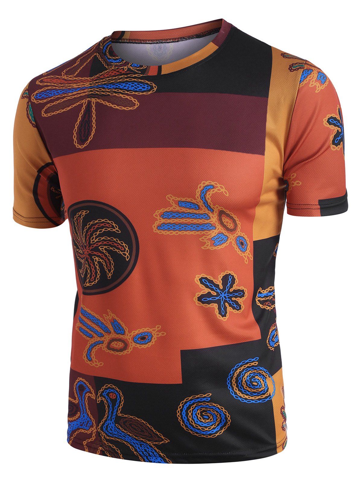 

Tribal Abstrct Print Crew Neck Vintage Tee, Multi