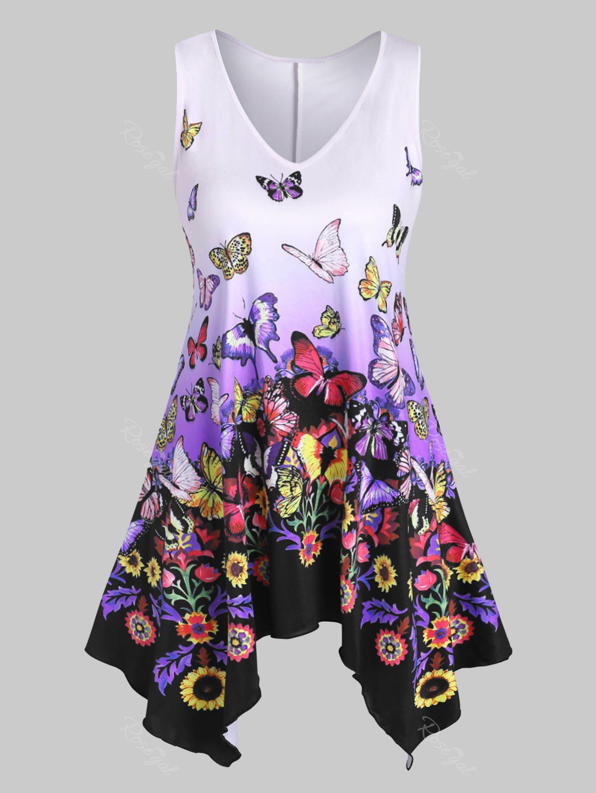 

Plus Size Handkerchief Butterfly Print Tank Top, Purple