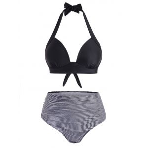 

Push Up Halter Stripes Ruched Bikini Swimsuit, Black