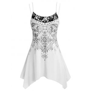 

Lace Panel Handkerchief Paisley Print Plus Size Cami Top, White