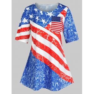 

Plus Size American Flag Striped Star Pattern Tunic Tee, Multi