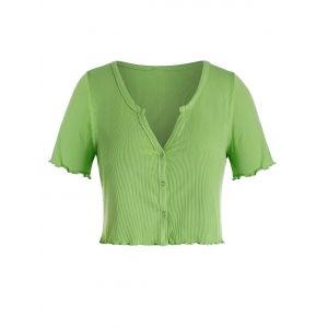 

Plus Size Ribbed V Notch Lettuce Crop Tee, Pistachio green