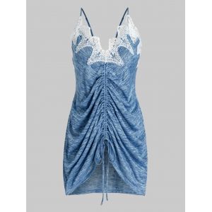 

Plus Size Cinched Lace Applique Marled Tank Top, Peacock blue