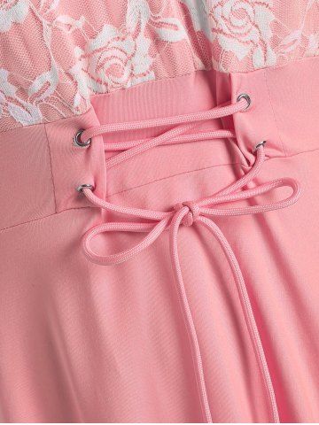 

Lace Panel Cold Shoulder Lace Up Handkerchief Plus Size Top, Light pink