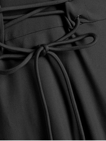 

Lace Panel Cold Shoulder Lace Up Handkerchief Plus Size Top, Black
