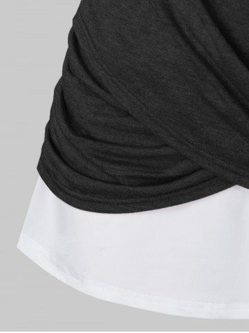 

Plus Size Crossover Two Tone Knotted T Shirt, Black