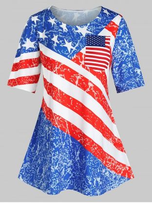 Plus Size American Flag Striped Star Pattern Tunic Tee