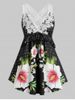 Plus Size Lace Crochet Crisscross Floral Print Tank Top -  