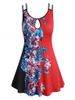 Plus Size Keyhole Colorblock Floral Print Cami Top -  