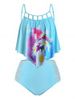 Plus Size Lattice Cut Daisy Print Crisscross Tankini Swimwear -  