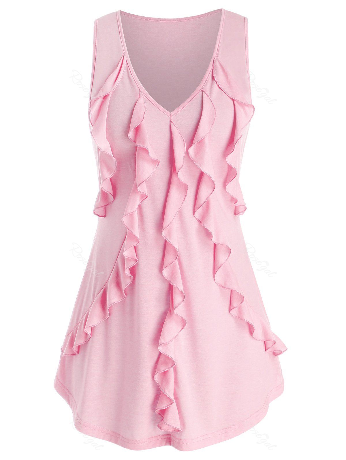 

Plus Size V Neck Ruffle Tank Top, Pig pink