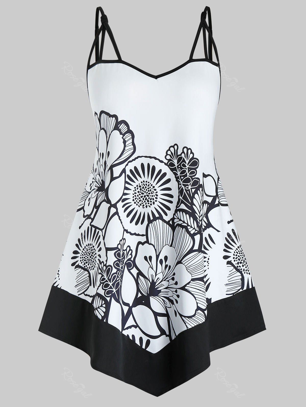Cheap Plus Size Asymmetric Floral Print Cami Top  