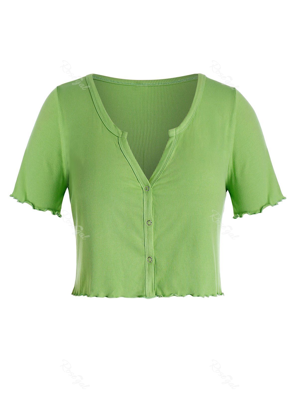 New Plus Size Ribbed V Notch Lettuce Crop Tee  