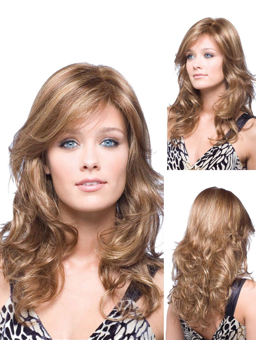 

Long Side Bang Body Wave Fluffy Synthetic Wig, Camel brown