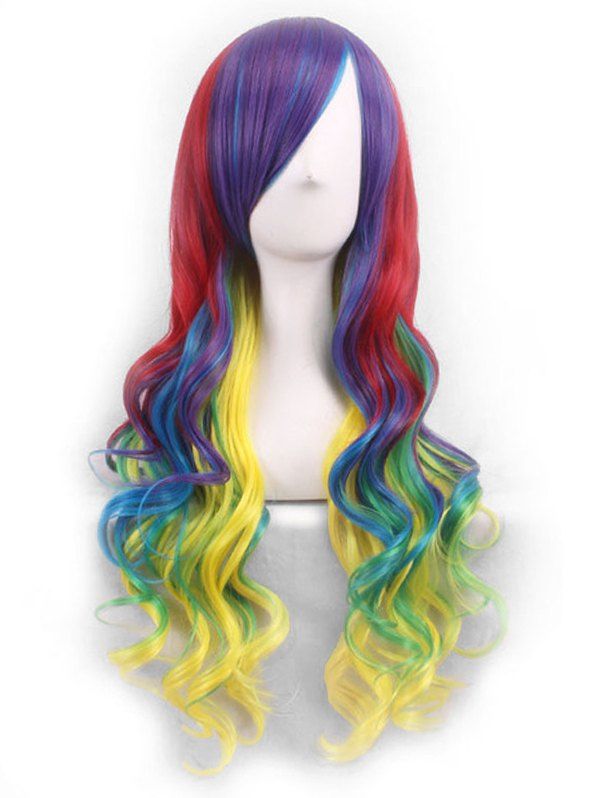 

Cosplay Gradient Long Body Wave Side Bang Synthetic Wig, Multi