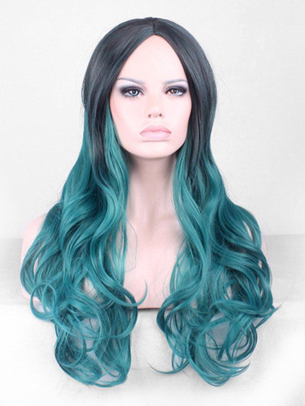 

Center Part Harajuku Cosplay Gradient Wavy Long Synthetic Wig, Light sea green