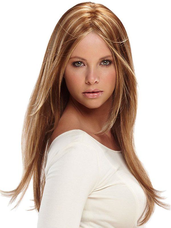 

Long Straight Mixed Color Center Part Synthetic Wig, Tiger orange