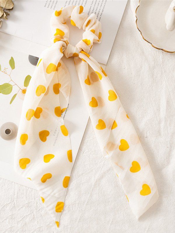 

Heart Print Ribbon Elastic Hair Tie, Yellow