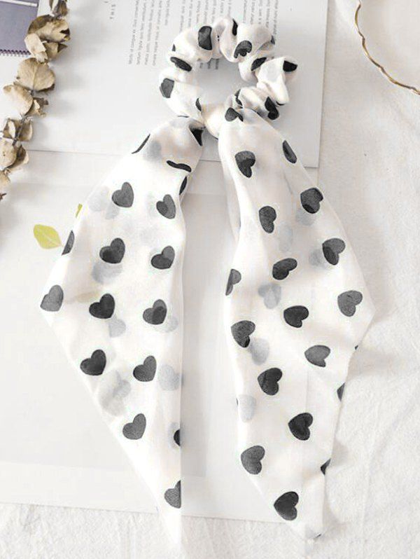 

Heart Print Ribbon Elastic Hair Tie, Black