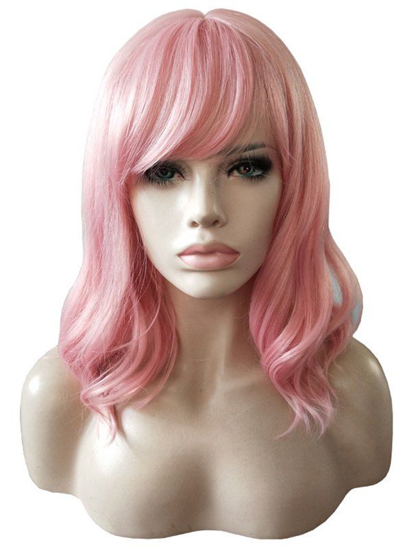 

Medium Curly Slightly Wave Side Bang Synthetic Wig, Rose