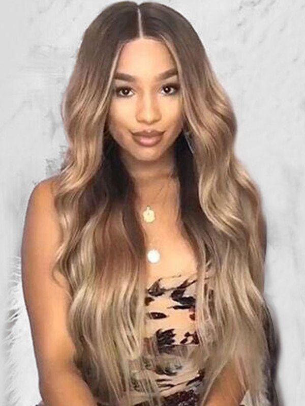 

Center Part Long Wavy Ombre Heat Resistant Fiber Synthetic Wig, Brown bear