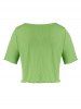 T-shirt Côtelé Plissé de Grande Taille à Ourlet en Laitue - Vert Pistache 4X