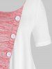 Plus Size Mock Button Colorblock T Shirt -  