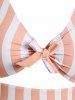Striped Floral Cutout Lace-up Knot Tankini Swimwear -  