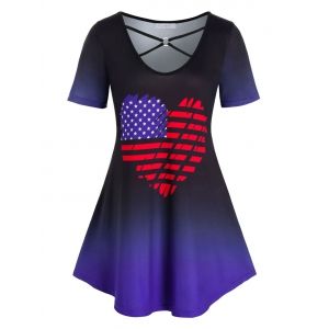 

Plus Size American Flag Ombre Heart Ring Linked Tee, Multi