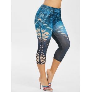 

Plus Size 3D Print Tie Dye Capri Jeggings, Dark slate blue