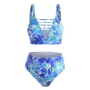 

Tie Dye Laddering Cut Out Plus Size Bikini Swimwear, Blue